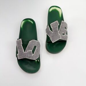 Tory Burch Green LOVE Slide Sandals Women’s Size 9